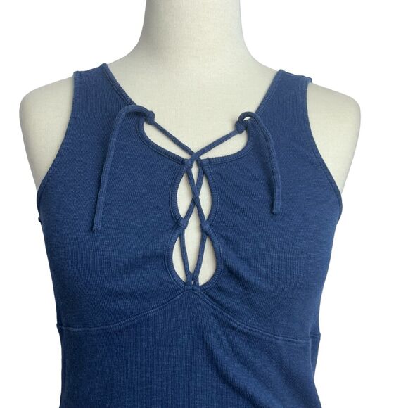 Free People ‘Emmy Lou’ Blue Ribbed Lace Up Tank Top Large - Picture 4 of 14